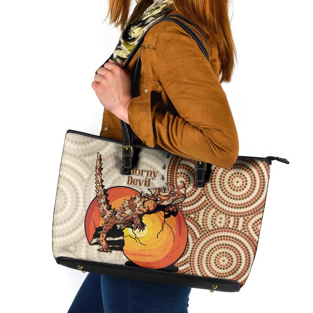 Thorny Devil Australia Leather Tote Bag Baby Moloch Horridus With Ants - Aboriginal Art