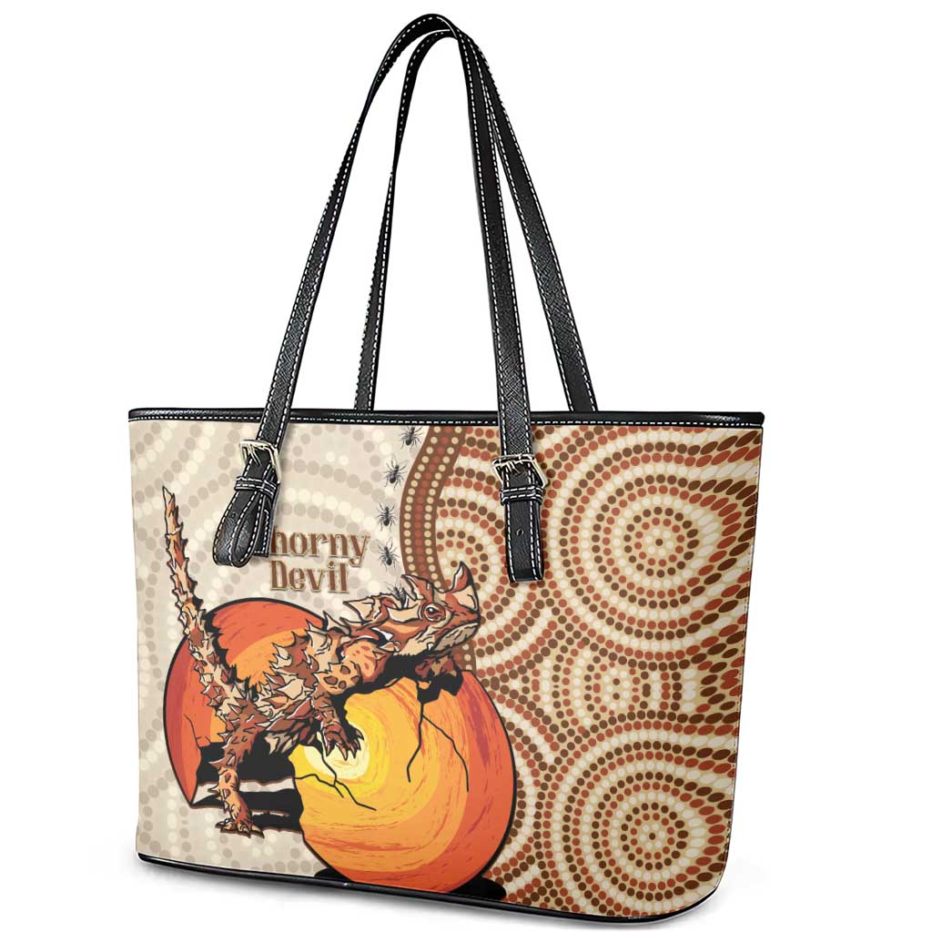 Thorny Devil Australia Leather Tote Bag Baby Moloch Horridus With Ants - Aboriginal Art