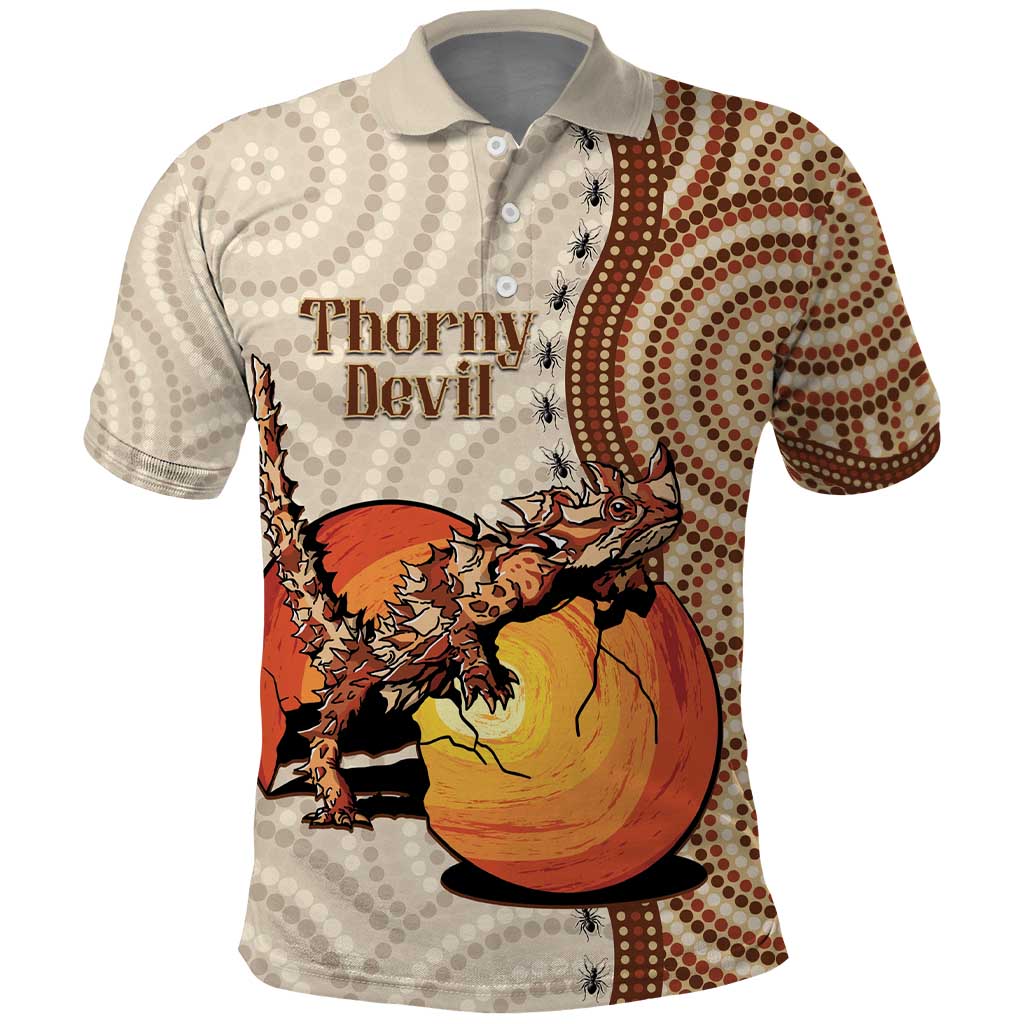 Thorny Devil Australia Polo Shirt Baby Moloch Horridus With Ants - Aboriginal Art