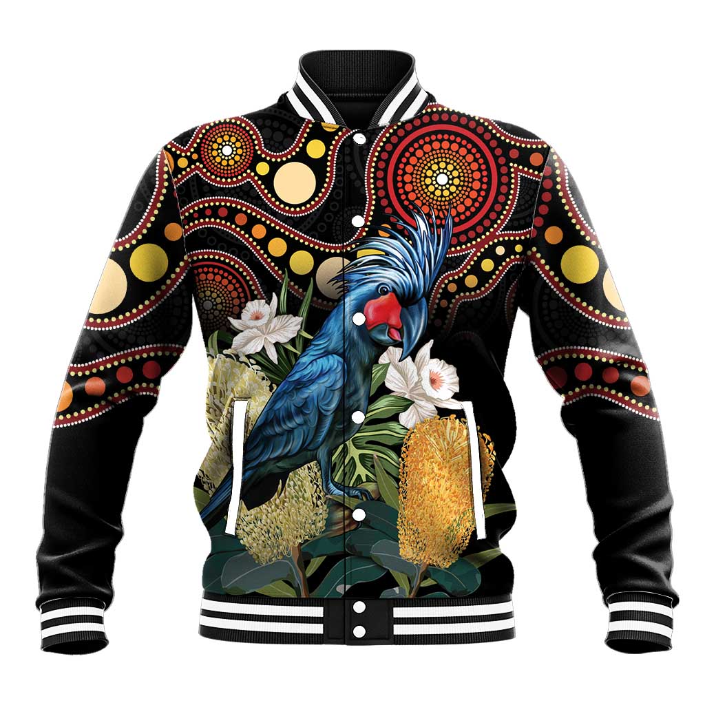 Australia Palm Cockatoo Baseball Jacket Aussie Banksia - Aboriginal Pattern