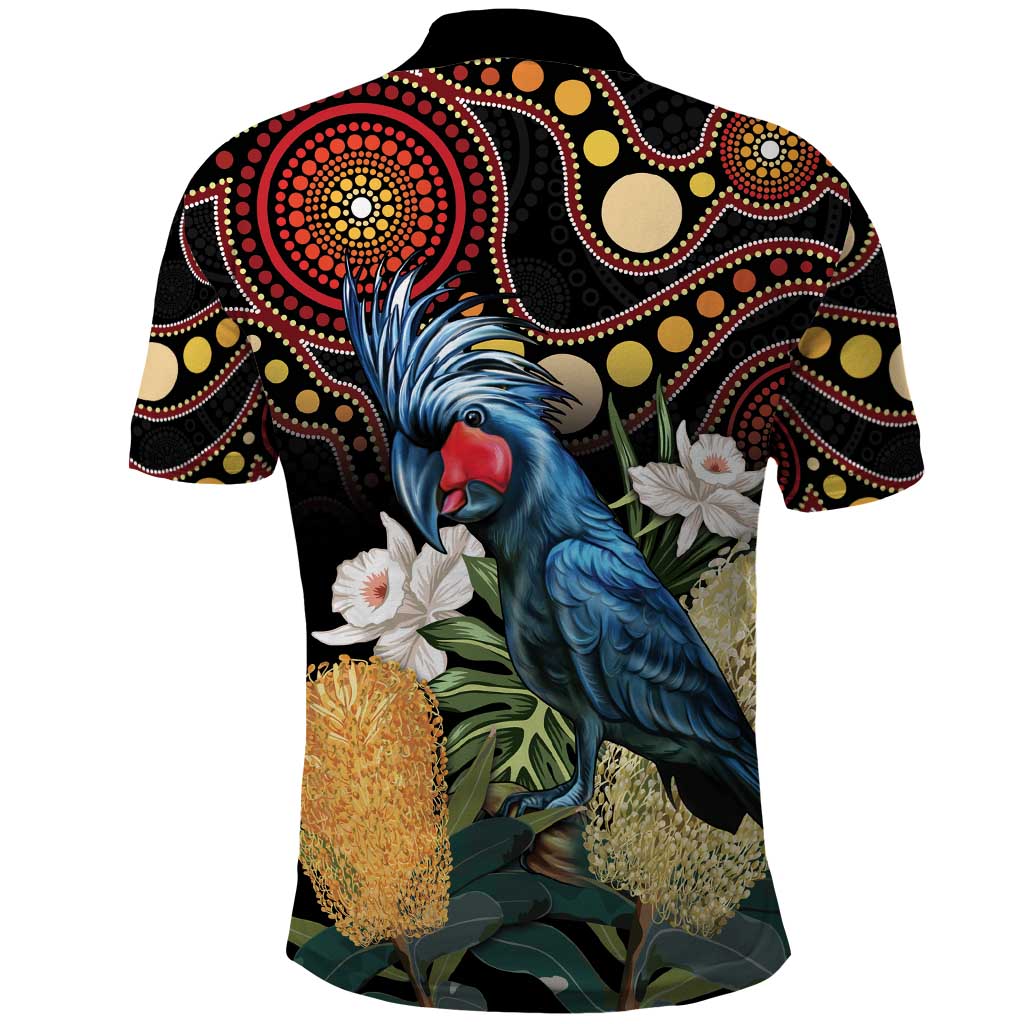 Australia Palm Cockatoo Polo Shirt Aussie Banksia - Aboriginal Pattern