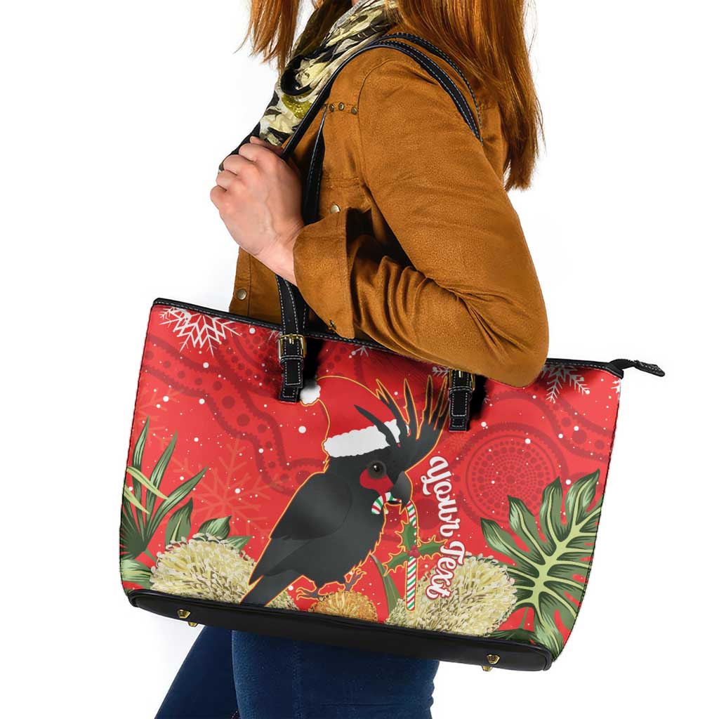 Personalised Palm Cockatoo Australia Christmas Leather Tote Bag Merry Chrissie - Banksia Flowers