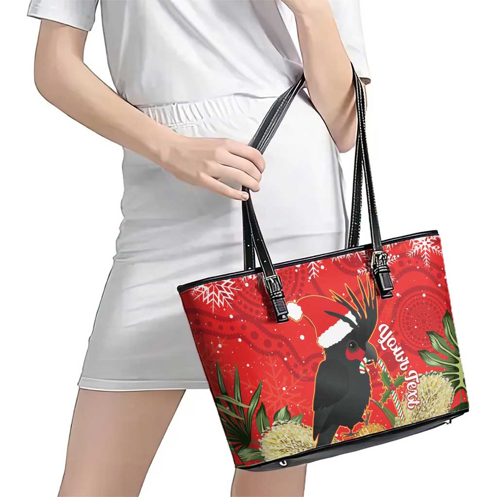 Personalised Palm Cockatoo Australia Christmas Leather Tote Bag Merry Chrissie - Banksia Flowers