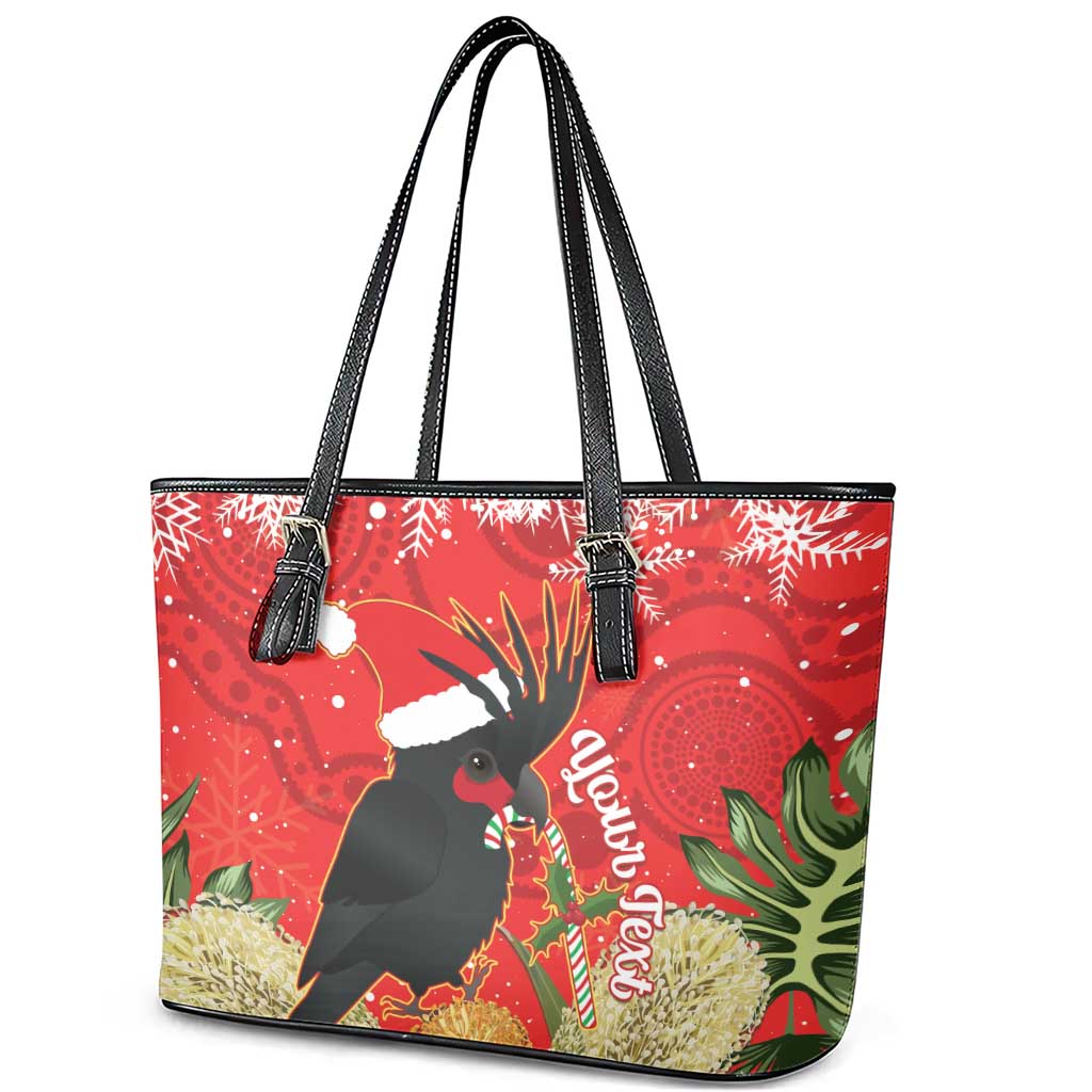 Personalised Palm Cockatoo Australia Christmas Leather Tote Bag Merry Chrissie - Banksia Flowers