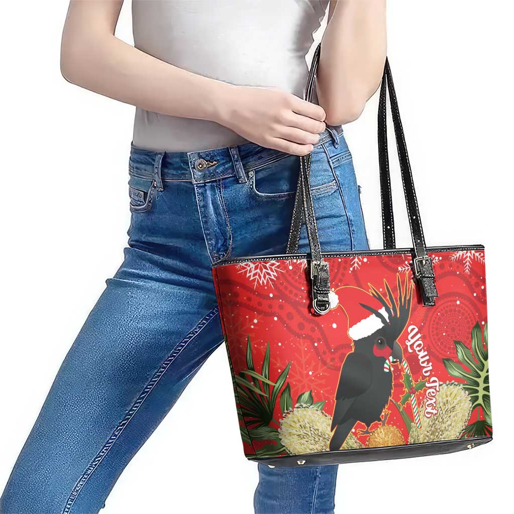 Personalised Palm Cockatoo Australia Christmas Leather Tote Bag Merry Chrissie - Banksia Flowers