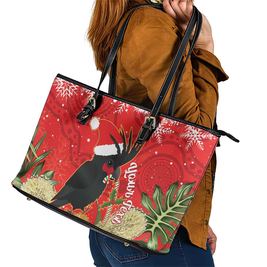 Personalised Palm Cockatoo Australia Christmas Leather Tote Bag Merry Chrissie - Banksia Flowers