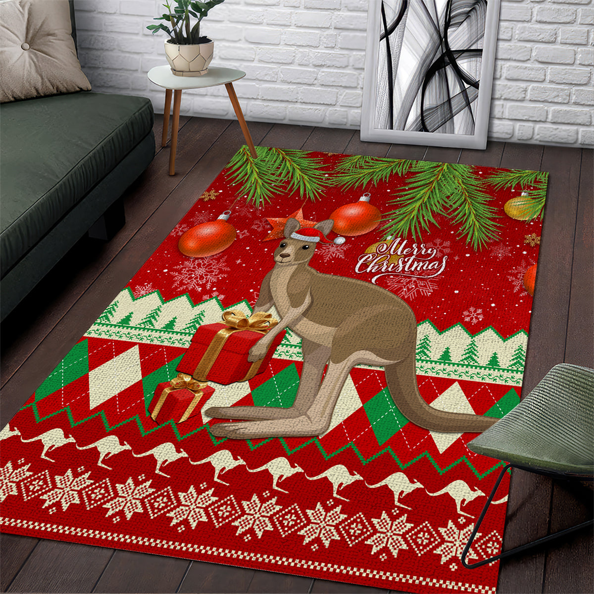 australia-christmas-area-rug-aussie-kangaroo-santa-merry-xmas