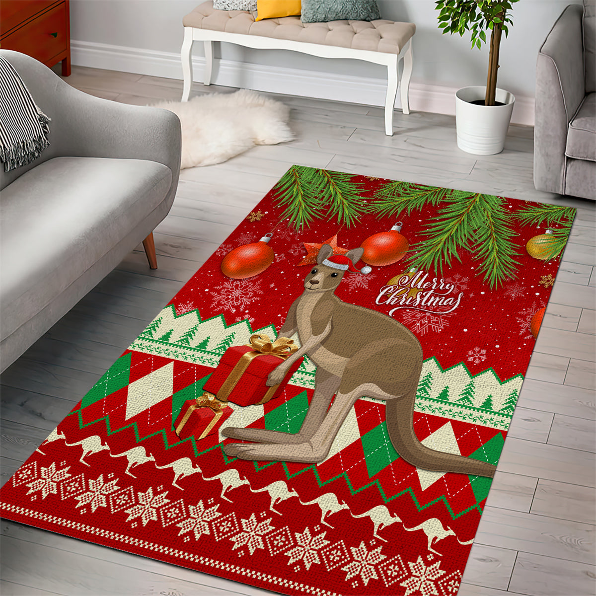 australia-christmas-area-rug-aussie-kangaroo-santa-merry-xmas