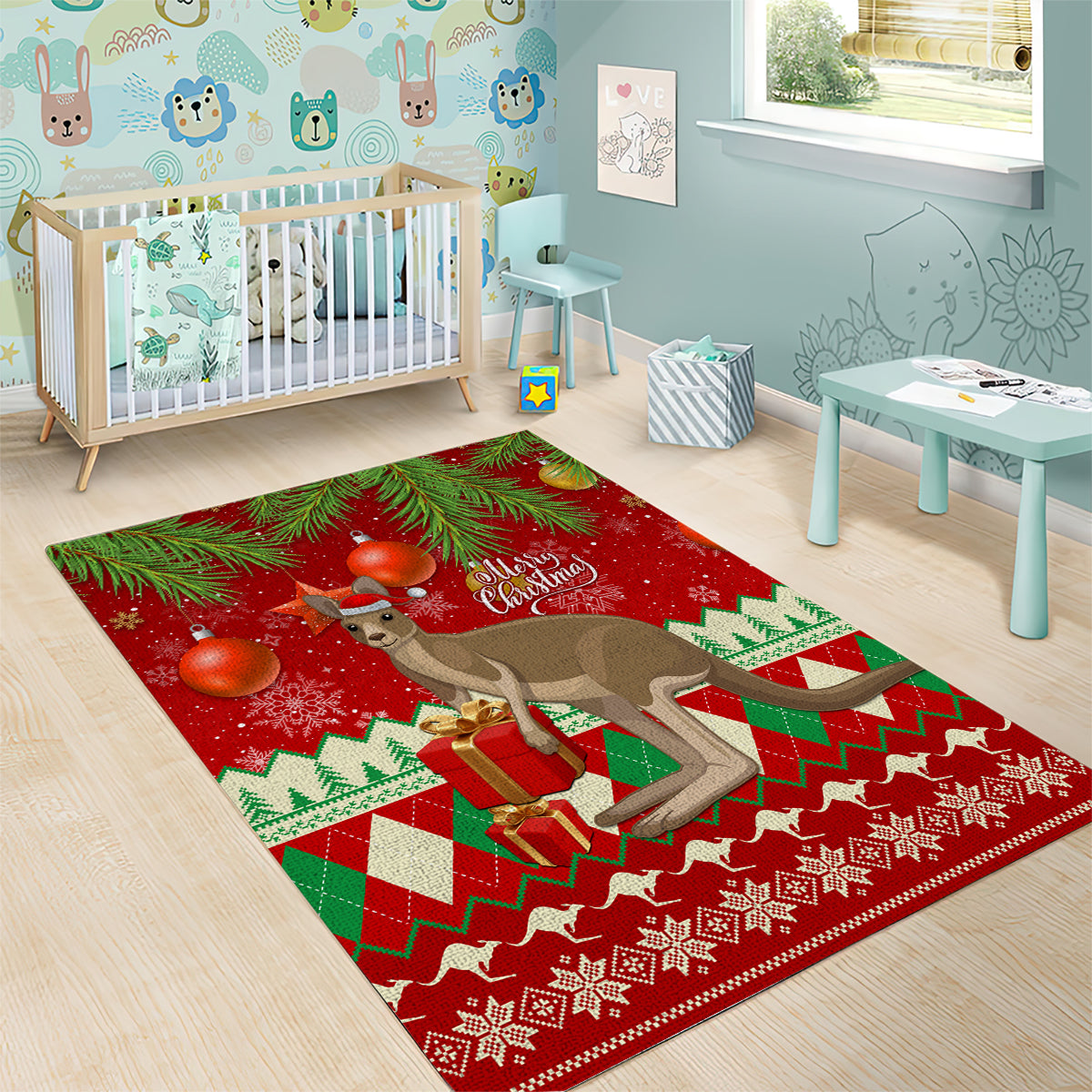 australia-christmas-area-rug-aussie-kangaroo-santa-merry-xmas