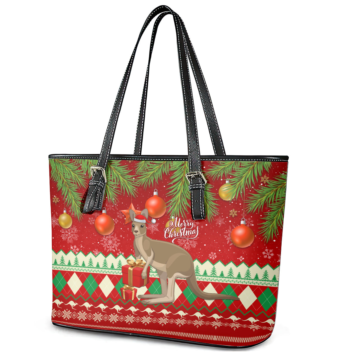 australia-christmas-leather-tote-bag-aussie-kangaroo-santa-merry-xmas