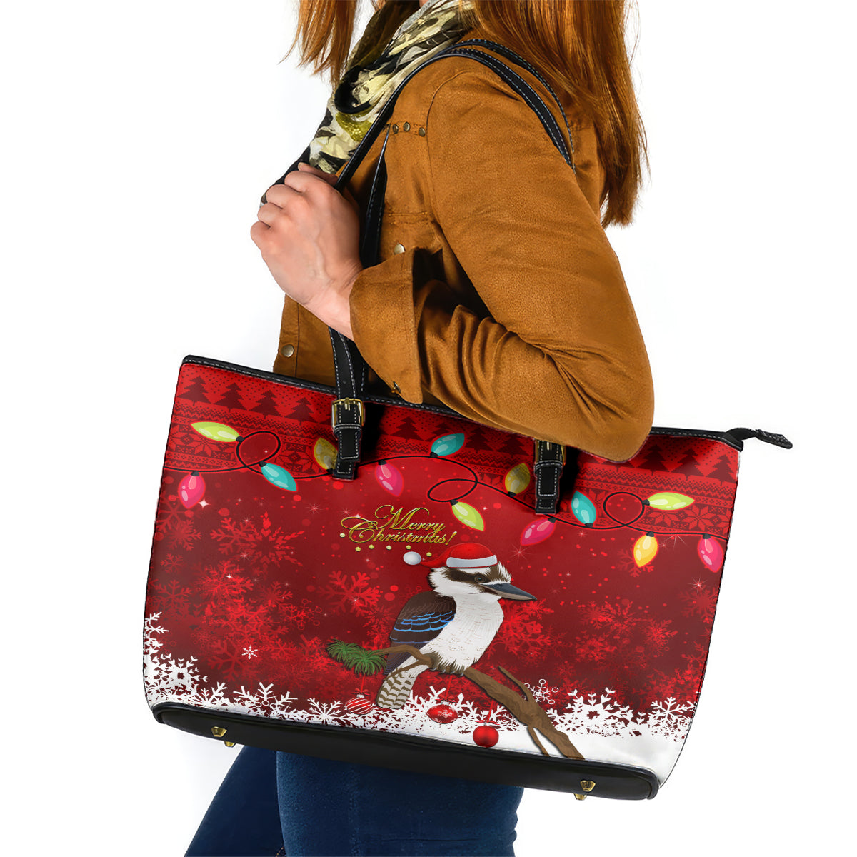 australia-christmas-leather-tote-bag-aussie-kookaburra-santa-merry-xmas