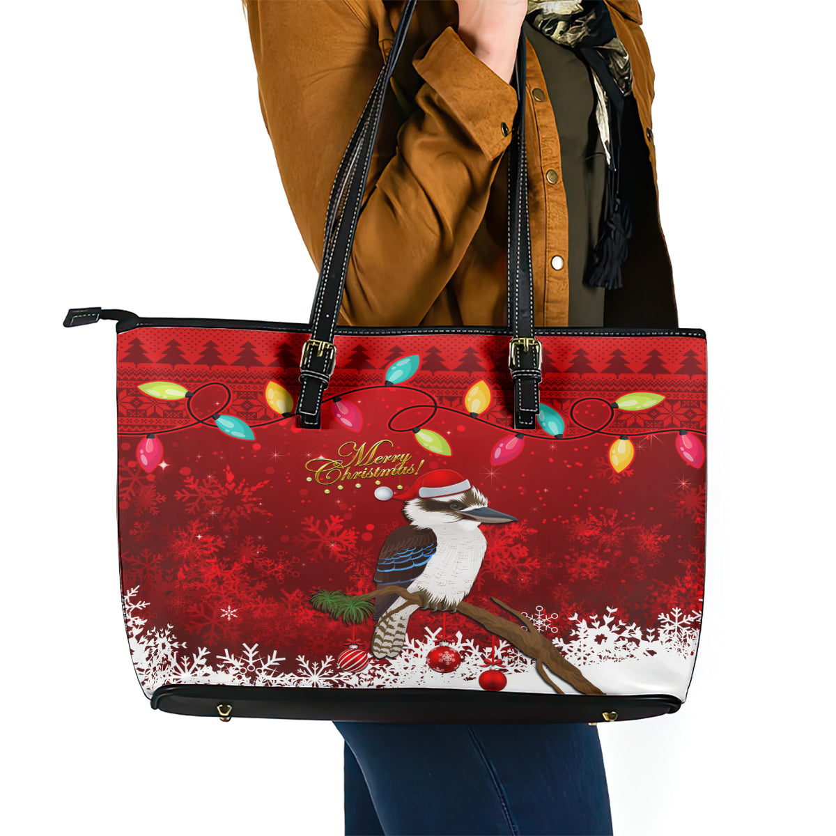 australia-christmas-leather-tote-bag-aussie-kookaburra-santa-merry-xmas