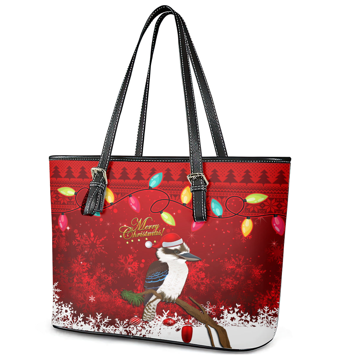 australia-christmas-leather-tote-bag-aussie-kookaburra-santa-merry-xmas