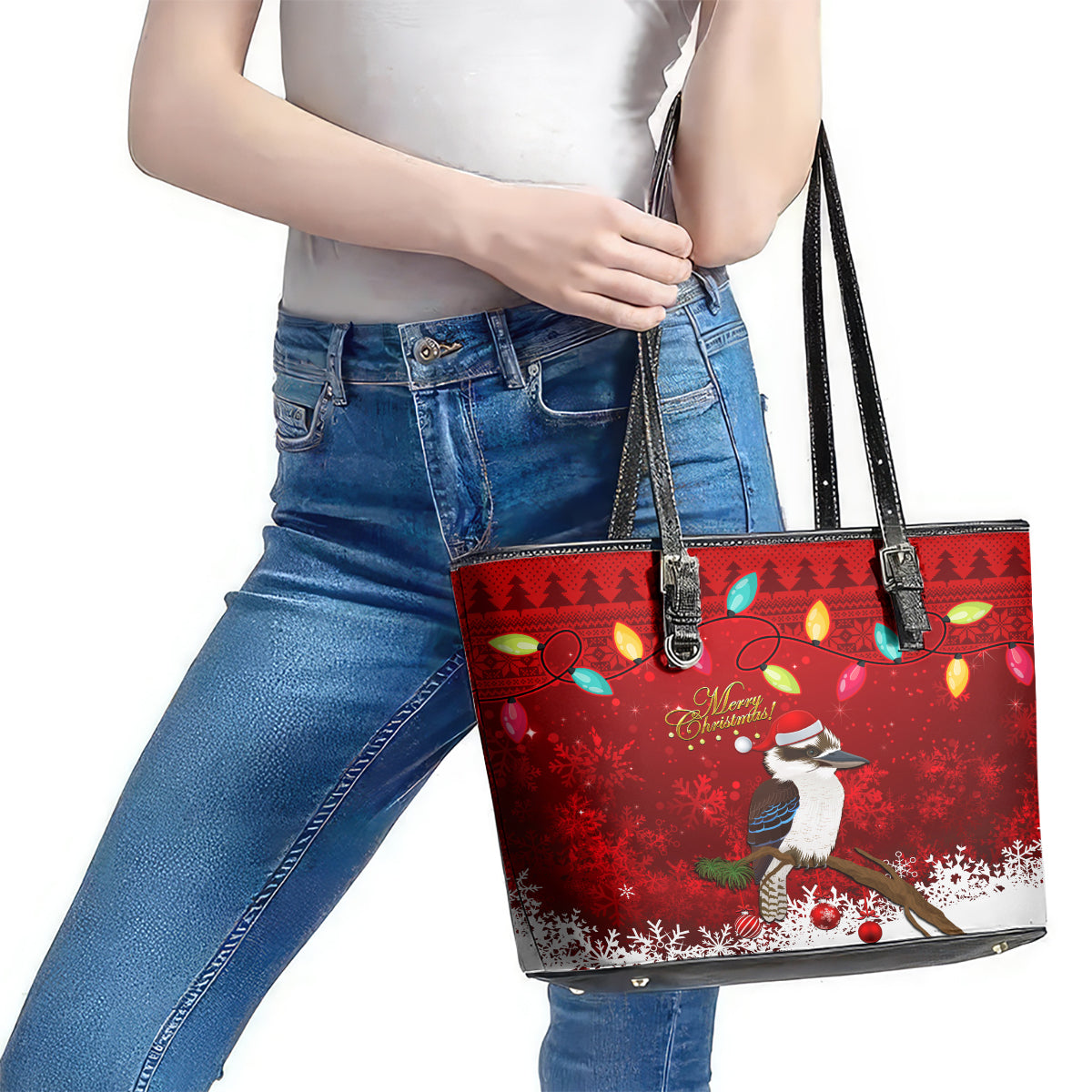 australia-christmas-leather-tote-bag-aussie-kookaburra-santa-merry-xmas