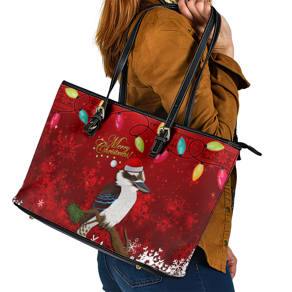 australia-christmas-leather-tote-bag-aussie-kookaburra-santa-merry-xmas