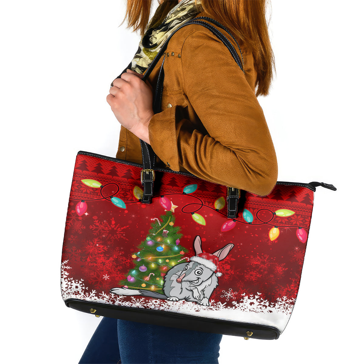 australia-christmas-leather-tote-bag-aussie-bilby-santa-merry-xmas