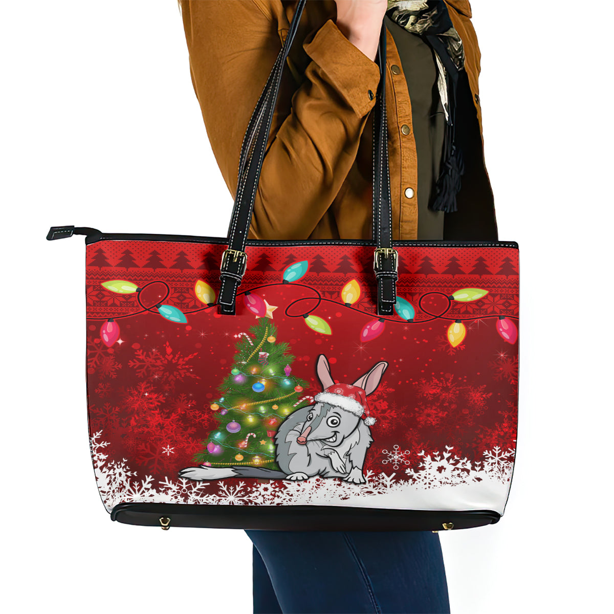 australia-christmas-leather-tote-bag-aussie-bilby-santa-merry-xmas