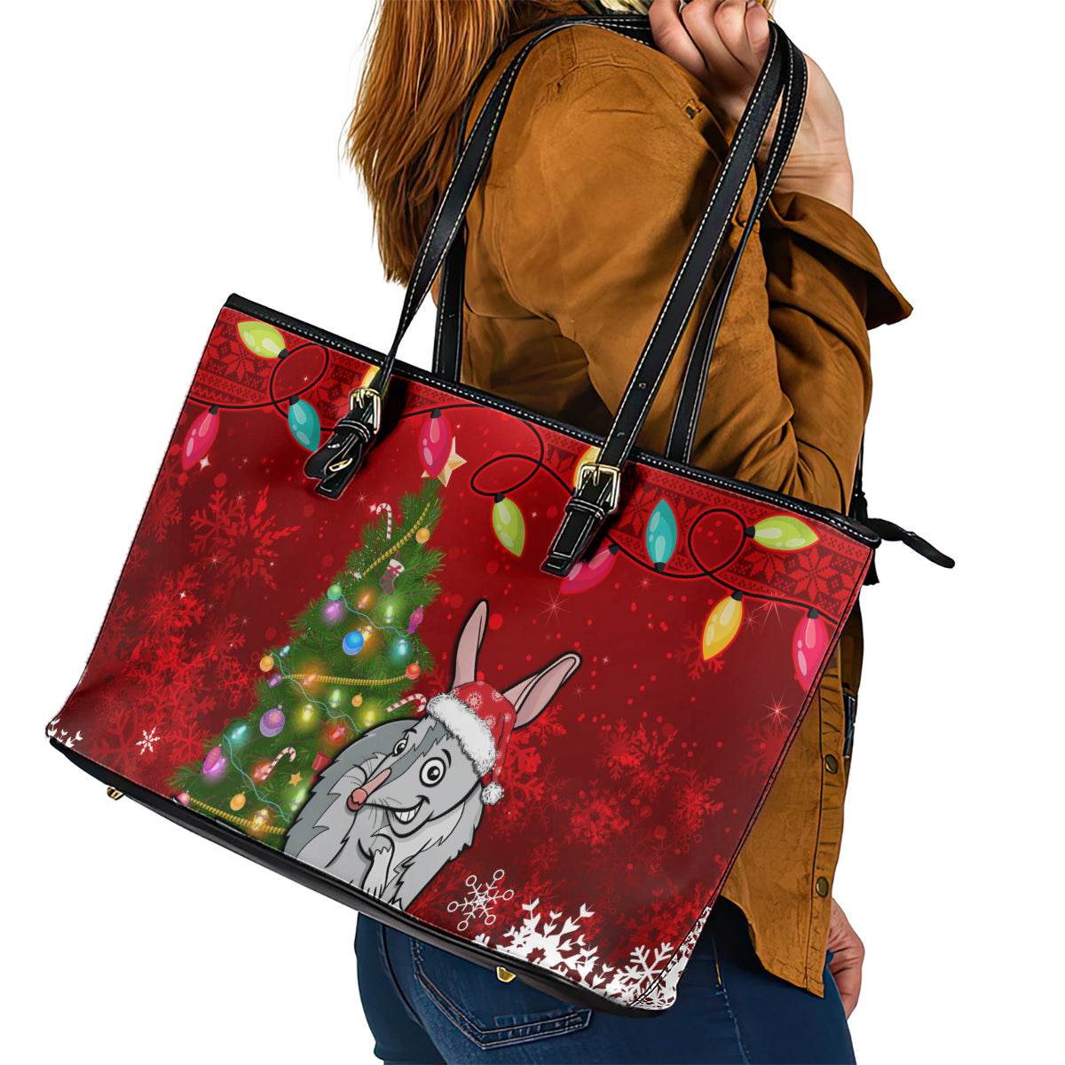 australia-christmas-leather-tote-bag-aussie-bilby-santa-merry-xmas