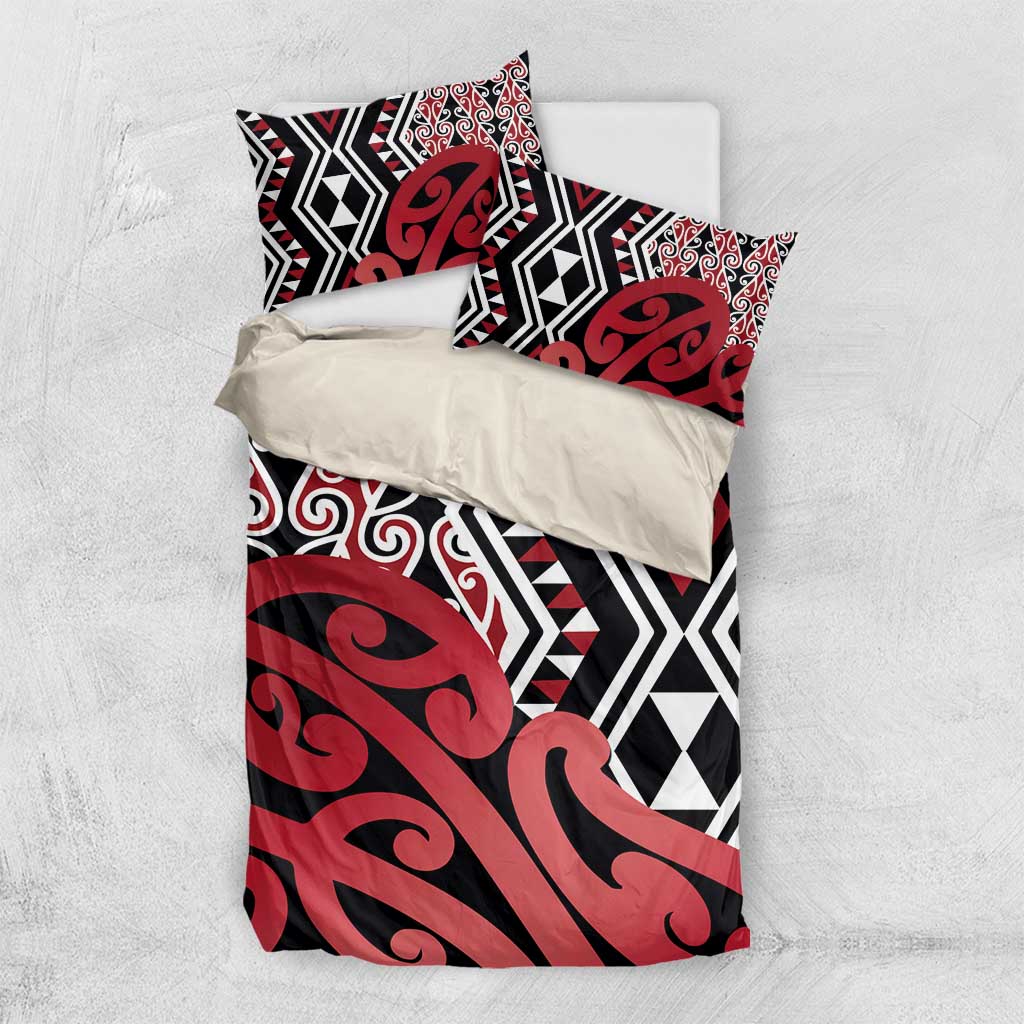 New Zealand Bedding Set Aotearoa Kowhaiwhai Mix Taniko Art - Red