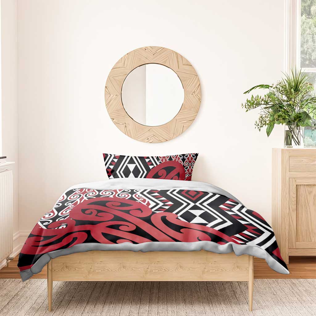 New Zealand Bedding Set Aotearoa Kowhaiwhai Mix Taniko Art - Red