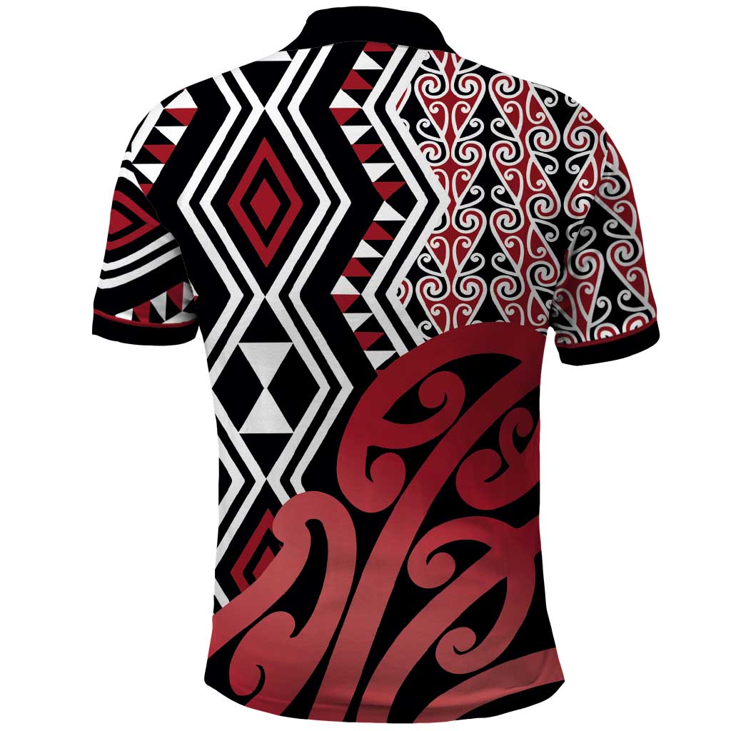 New Zealand Polo Shirt Aotearoa Kowhaiwhai Mix Taniko Art - Red