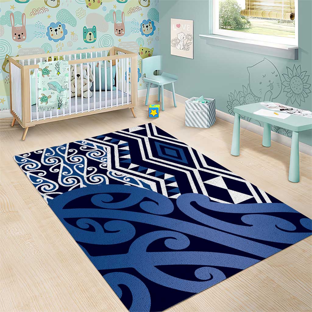 New Zealand Area Rug Aotearoa Kowhaiwhai Mix Taniko Art - Blue