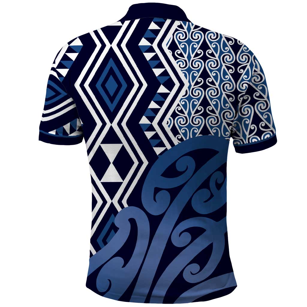 New Zealand Polo Shirt Aotearoa Kowhaiwhai Mix Taniko Art - Blue