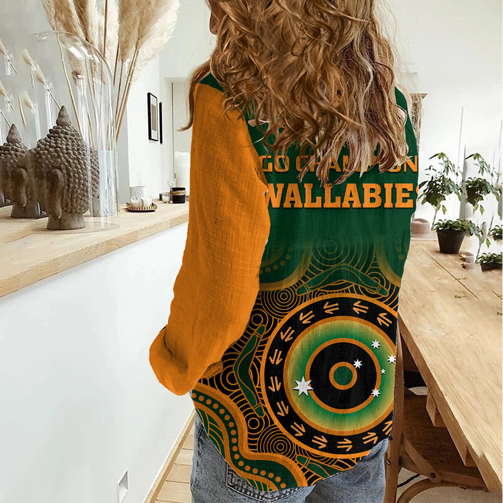 Wallabies Rugby Women Casual Shirt Aussie Go Champions Indigenous Green LT14