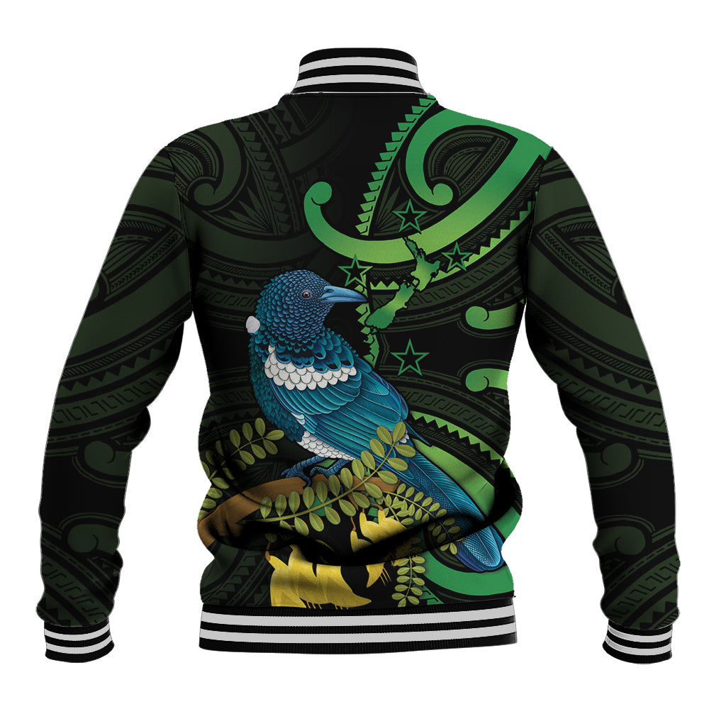 New Zealand Tui Bird Baseball Jacket Aotearoa Maori With Kowhai Flowers