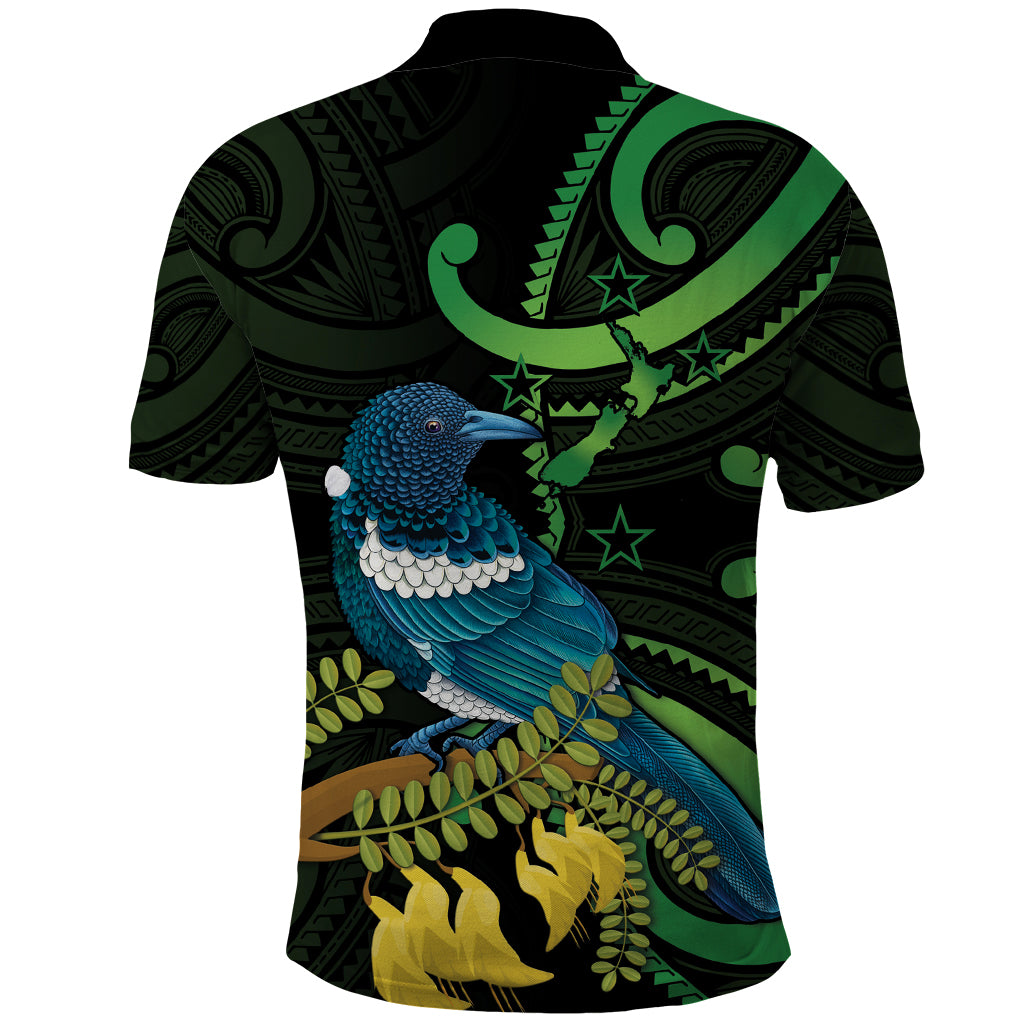 New Zealand Tui Bird Polo Shirt Aotearoa Maori With Kowhai Flowers