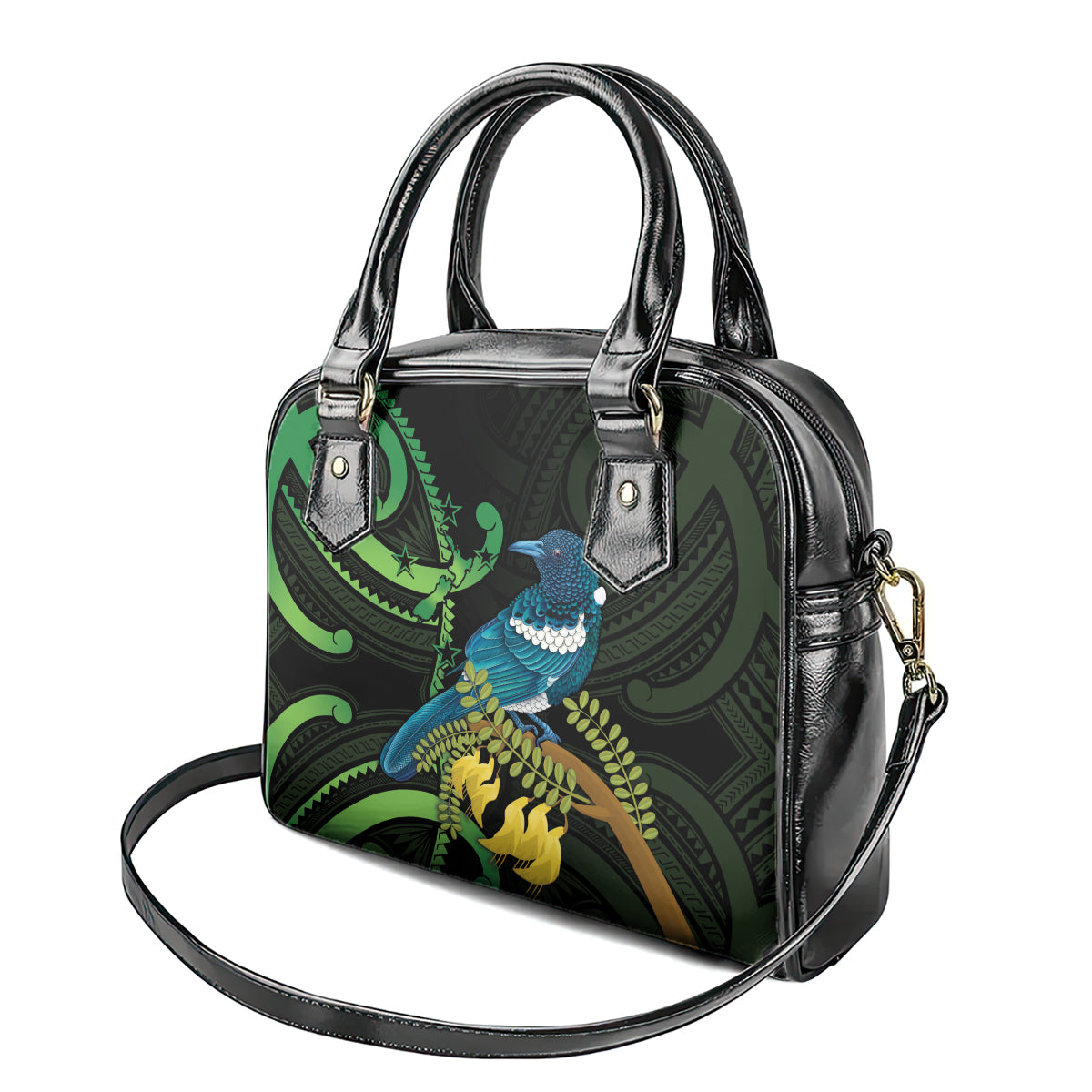 New Zealand Tui Bird Shoulder Handbag Aotearoa Maori With Kowhai Flowers