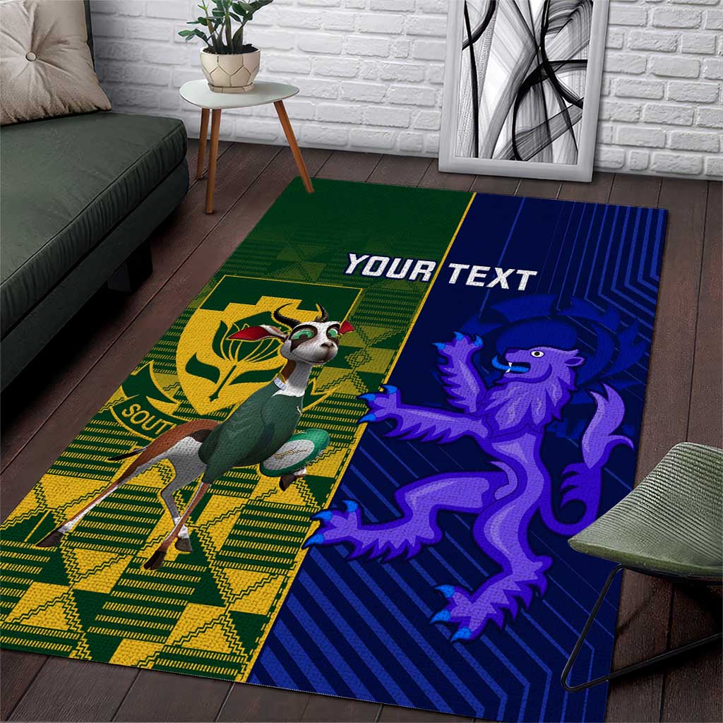 Custom South Africa And Scotland Rugby Area Rug Springboks Thistle Together