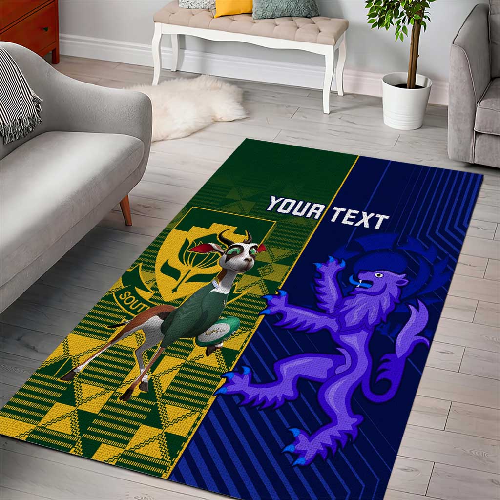 Custom South Africa And Scotland Rugby Area Rug Springboks Thistle Together