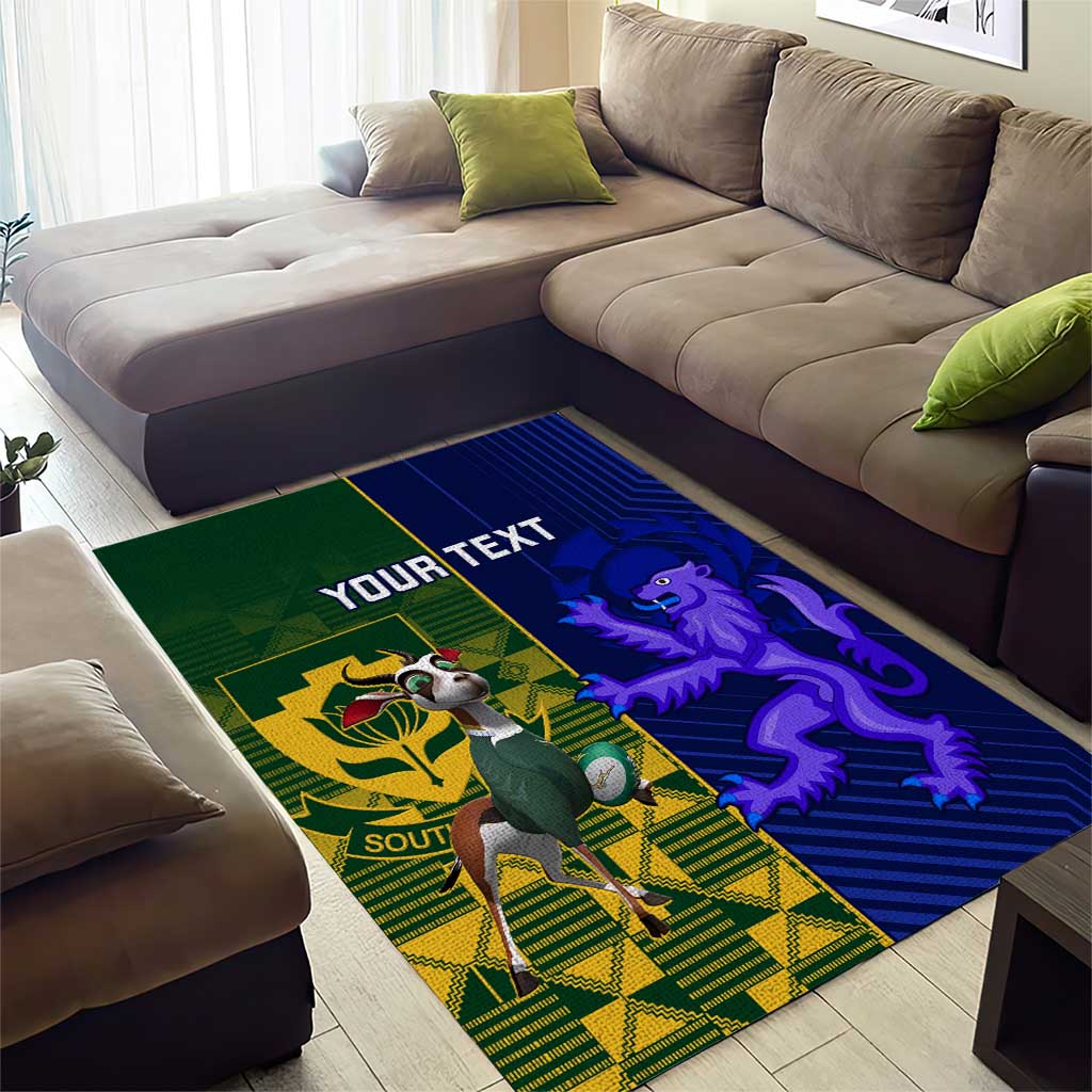 Custom South Africa And Scotland Rugby Area Rug Springboks Thistle Together