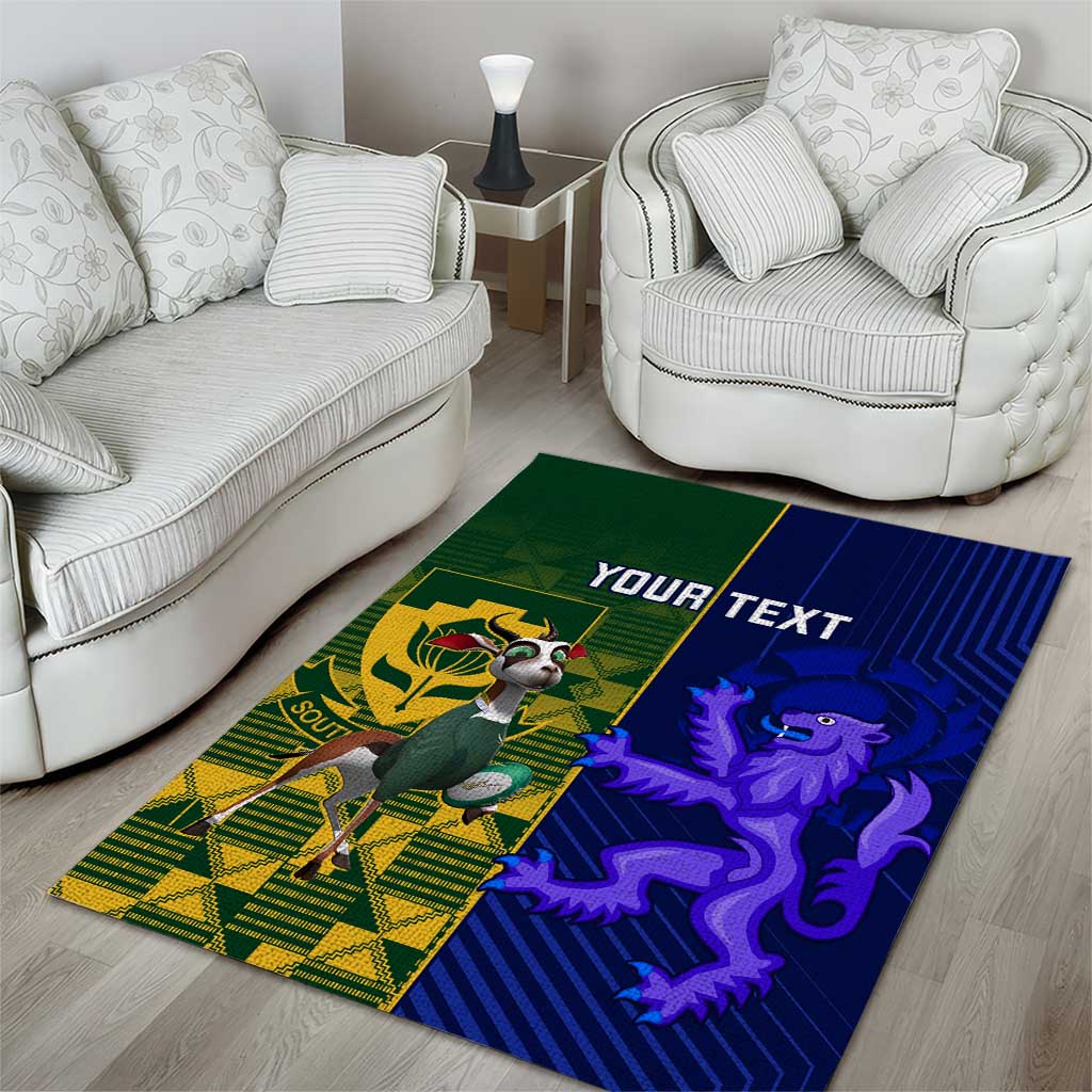 Custom South Africa And Scotland Rugby Area Rug Springboks Thistle Together