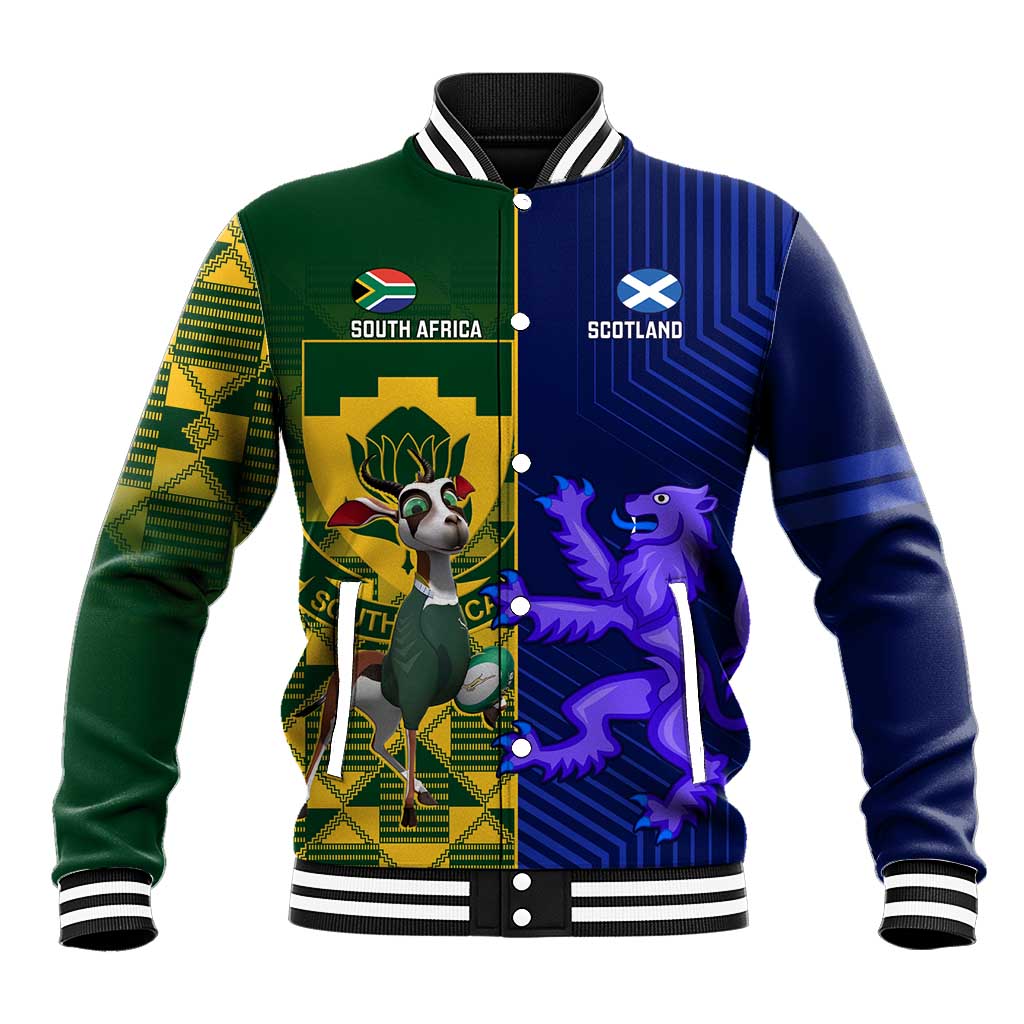 Custom South Africa And Scotland Rugby Baseball Jacket Springboks Thistle Together