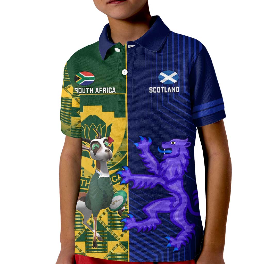 Custom South Africa And Scotland Rugby Kid Polo Shirt Springboks Thistle Together