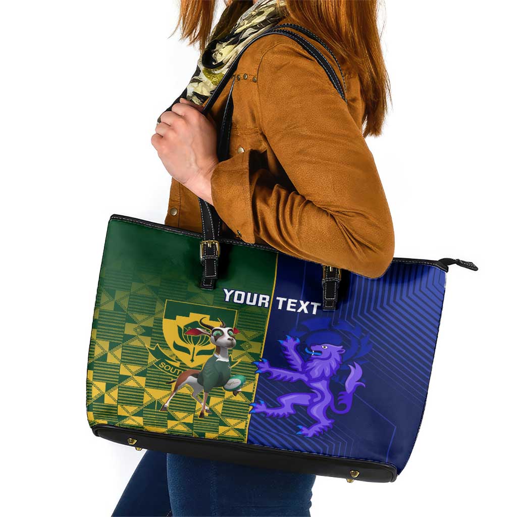 Custom South Africa And Scotland Rugby Leather Tote Bag Springboks Thistle Together