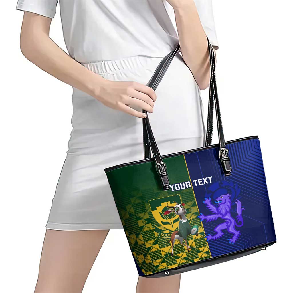 Custom South Africa And Scotland Rugby Leather Tote Bag Springboks Thistle Together