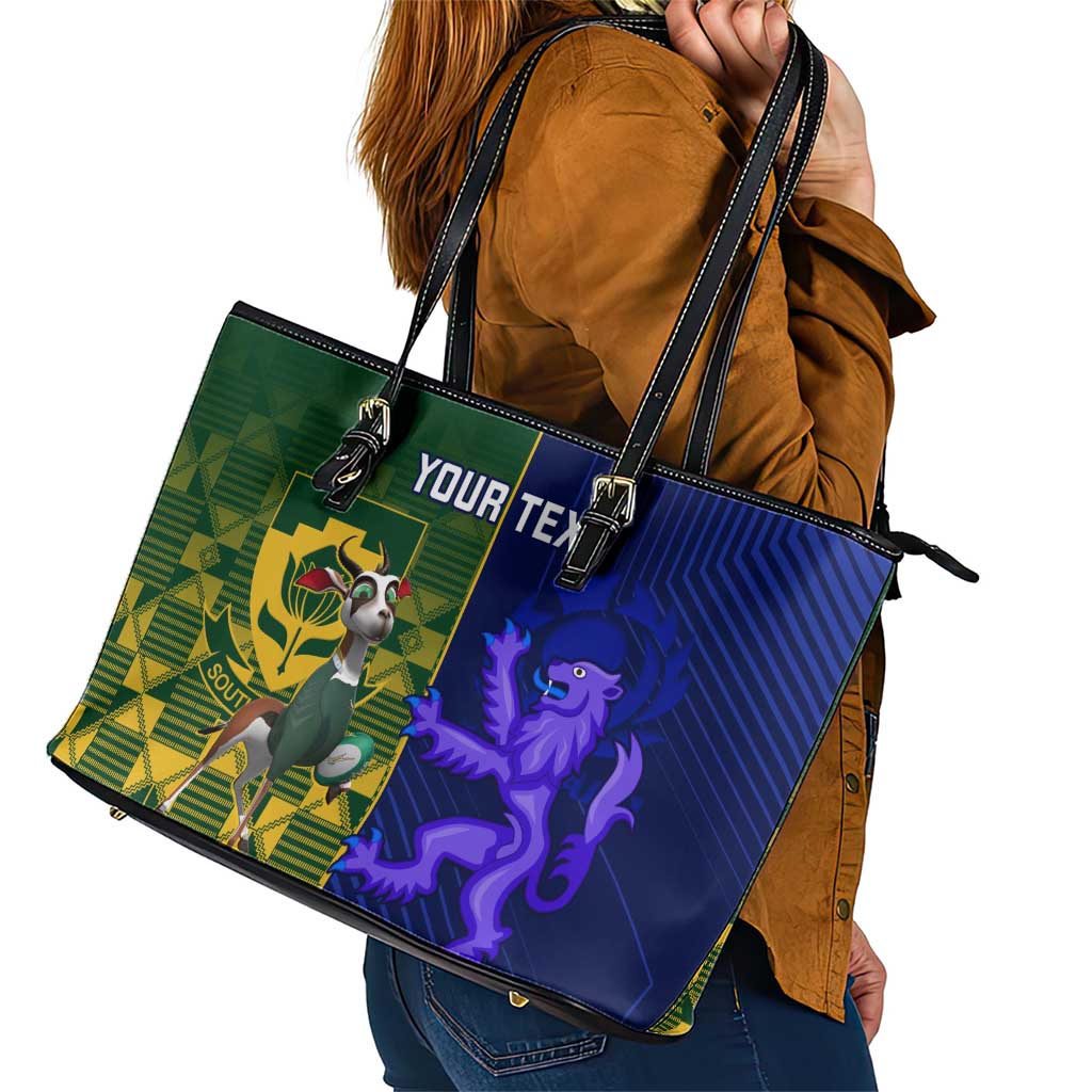 Custom South Africa And Scotland Rugby Leather Tote Bag Springboks Thistle Together