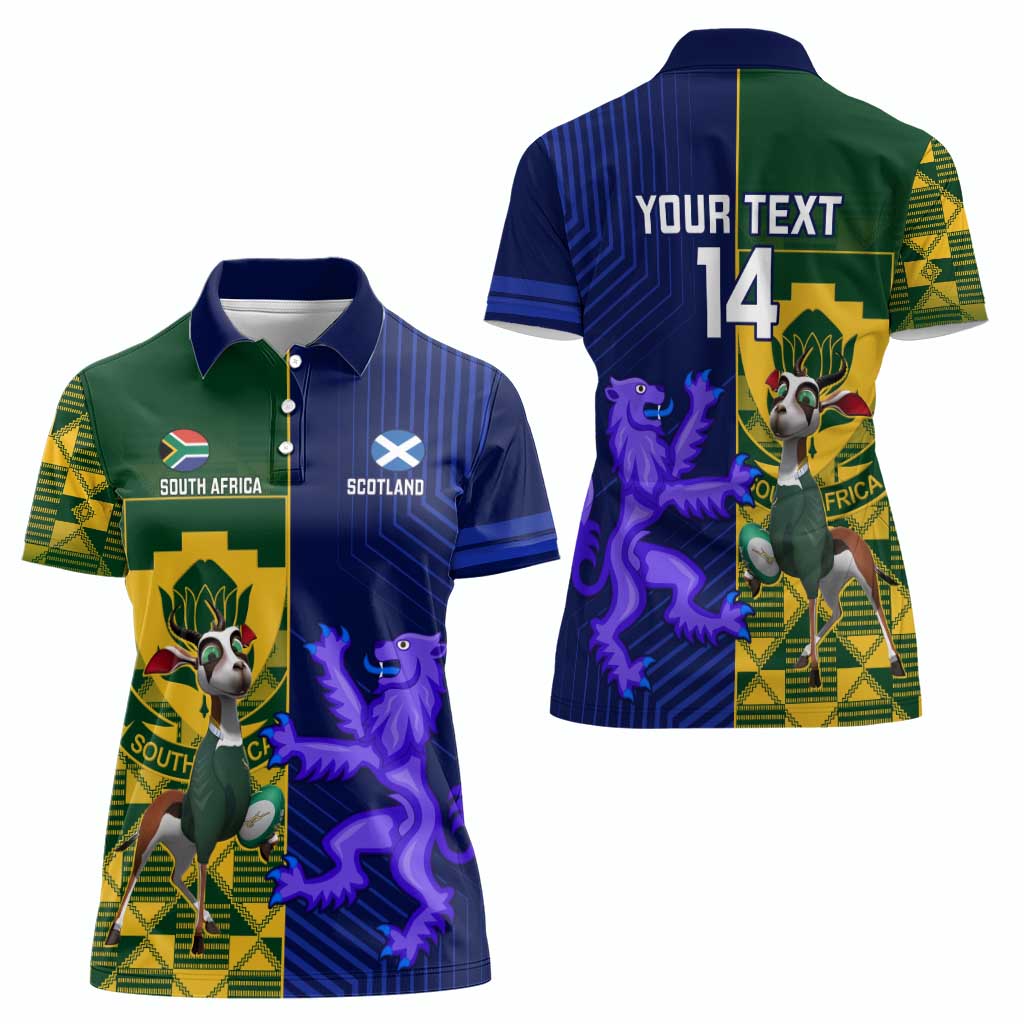 Custom South Africa And Scotland Rugby Women Polo Shirt Springboks Thistle Together