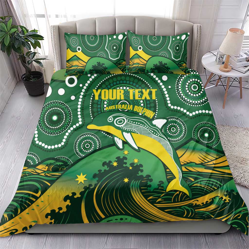 Personalised Australia Swimming Bedding Set Aussie Dolphin Aboriginal National Color