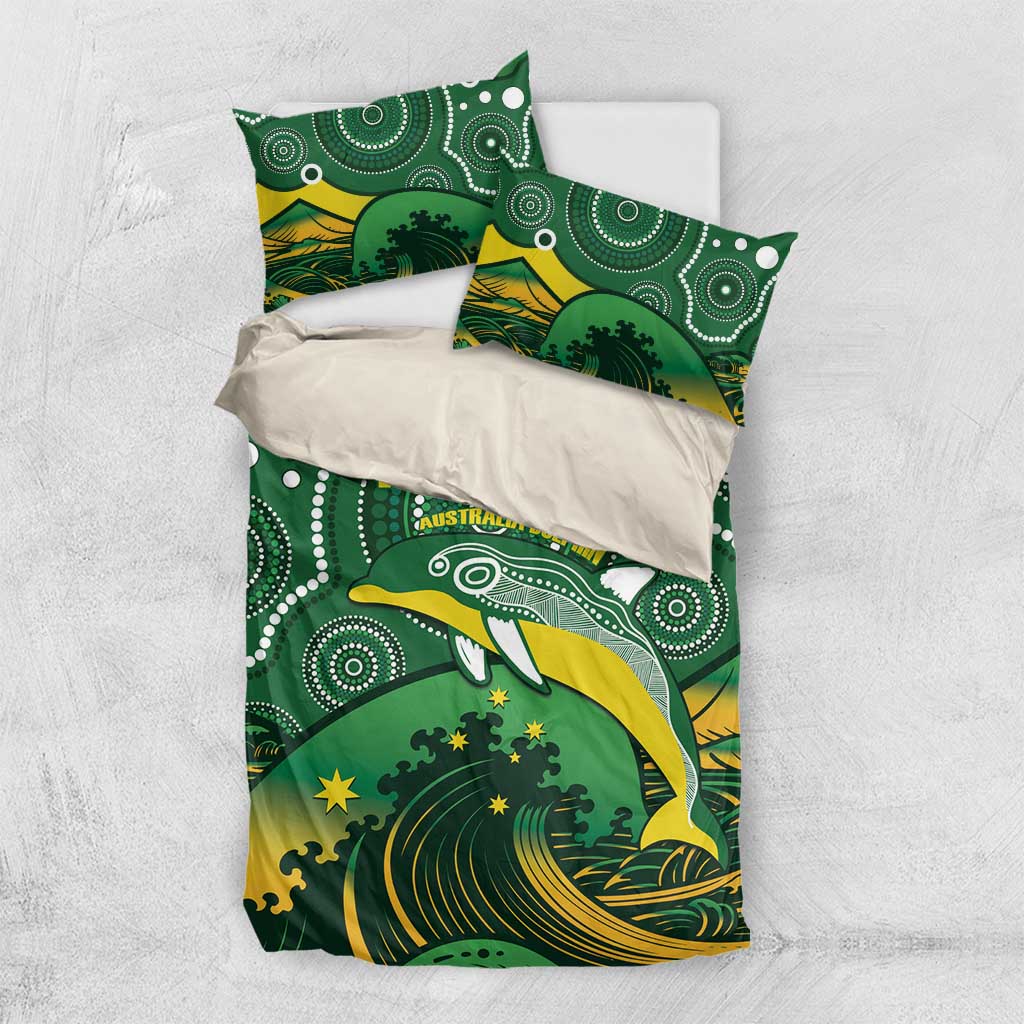 Personalised Australia Swimming Bedding Set Aussie Dolphin Aboriginal National Color