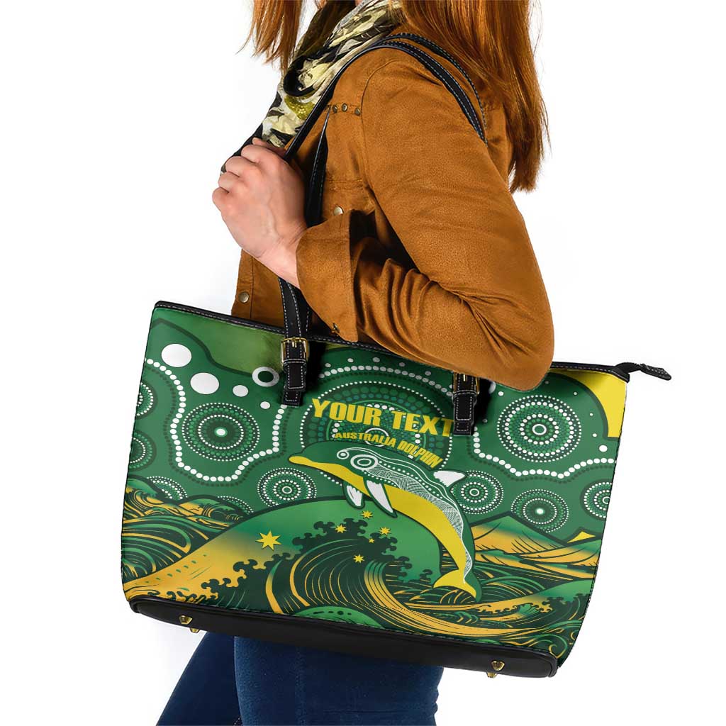 Personalised Australia Swimming Leather Tote Bag Aussie Dolphin Aboriginal National Color