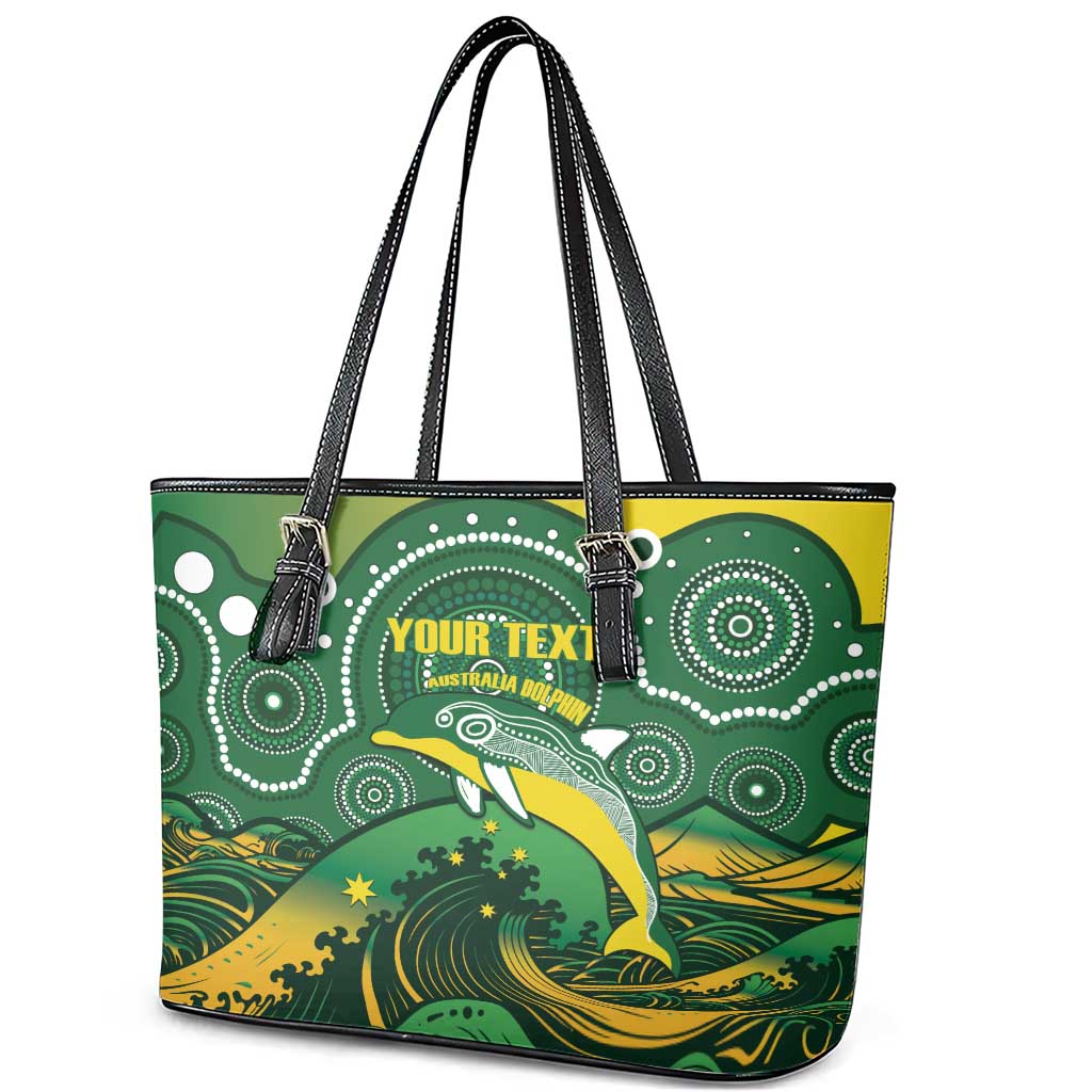 Personalised Australia Swimming Leather Tote Bag Aussie Dolphin Aboriginal National Color