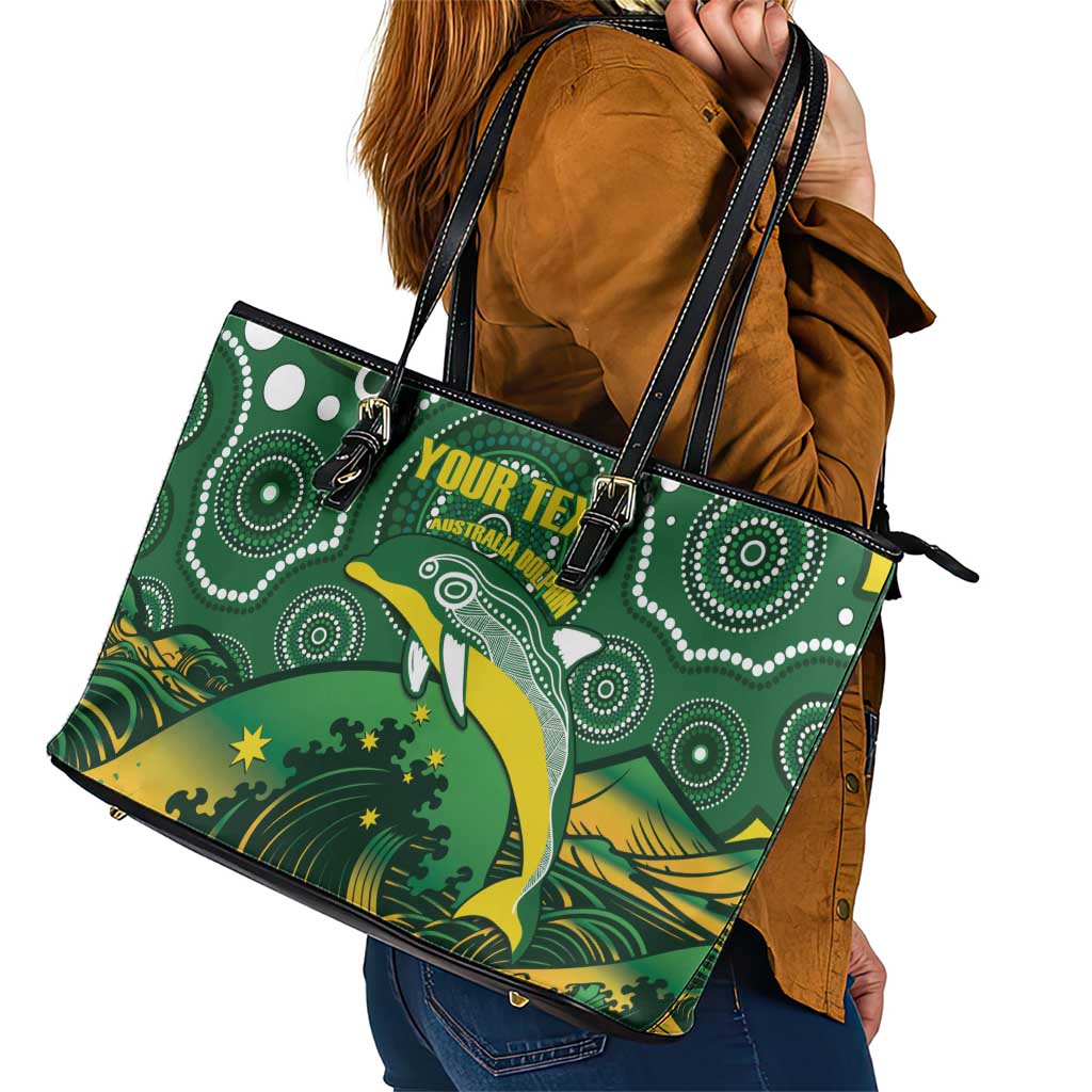 Personalised Australia Swimming Leather Tote Bag Aussie Dolphin Aboriginal National Color