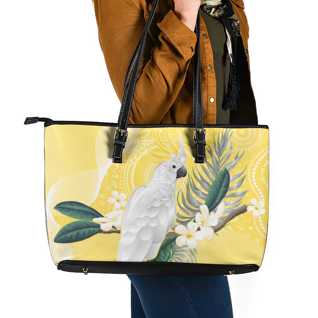 Australia Cacatua Galerita Leather Tote Bag Sulphur-Crested Cockatoo - Aboriginal Art