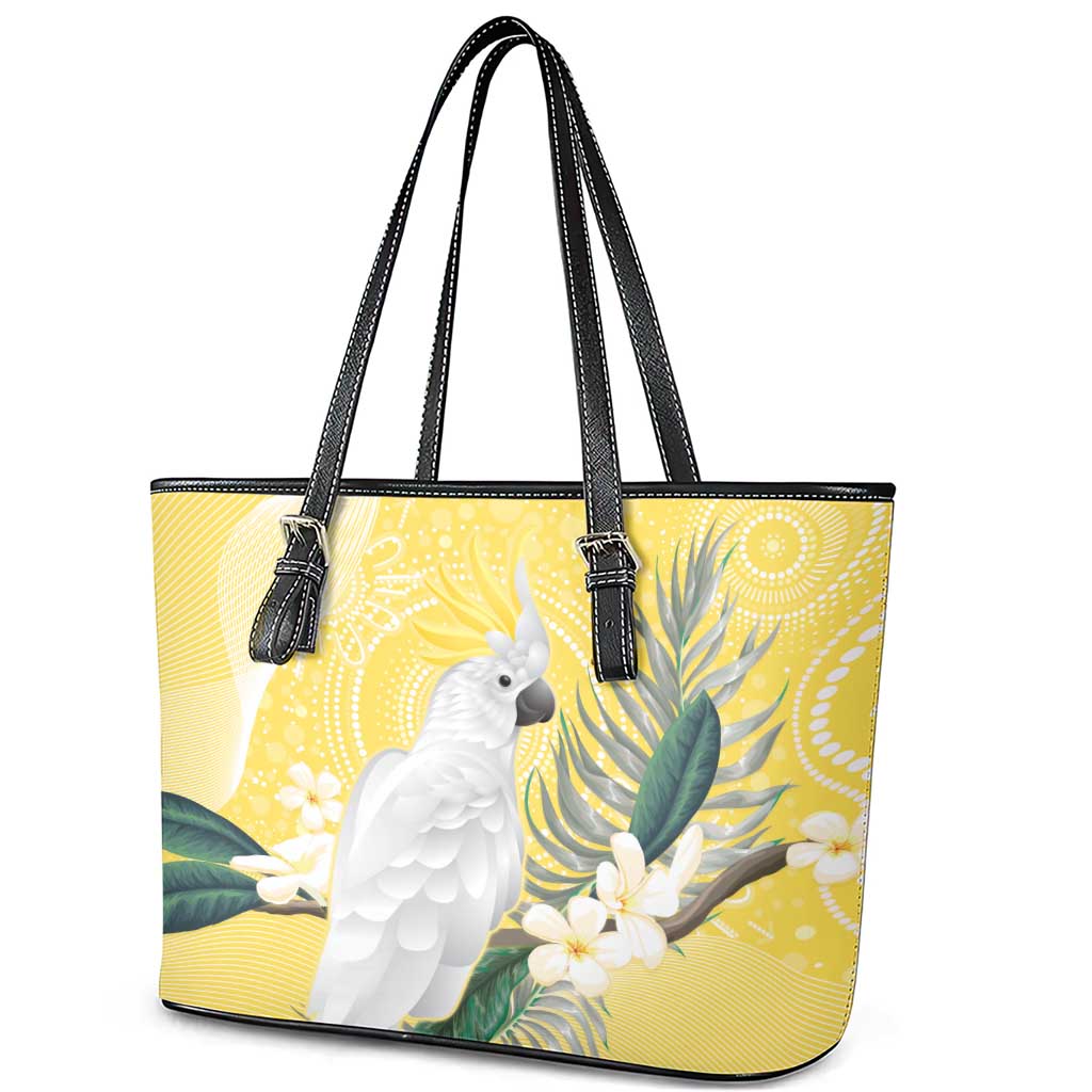 Australia Cacatua Galerita Leather Tote Bag Sulphur-Crested Cockatoo - Aboriginal Art