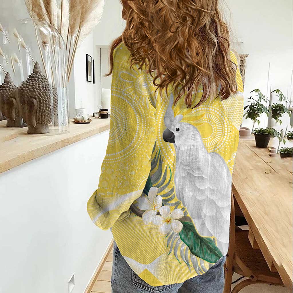 Australia Cacatua Galerita Women Casual Shirt Sulphur-Crested Cockatoo - Aboriginal Art