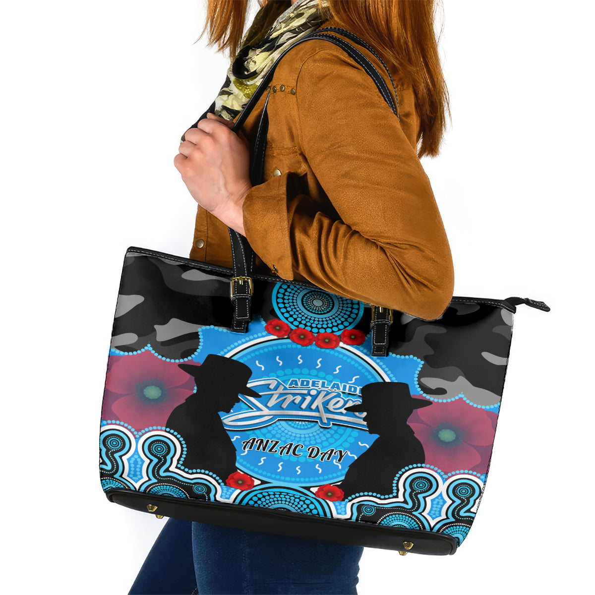 adelaide-strikers-anzac-2024-leather-tote-bag-lest-we-forget-poppy-mix-camouflage